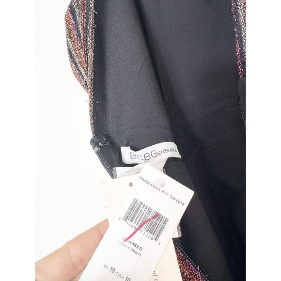 NWT BCBGeneration Mock Neck Bow Back Midi Dress Size 10 Metallic Striped Cut Out - Picture 5 of 14